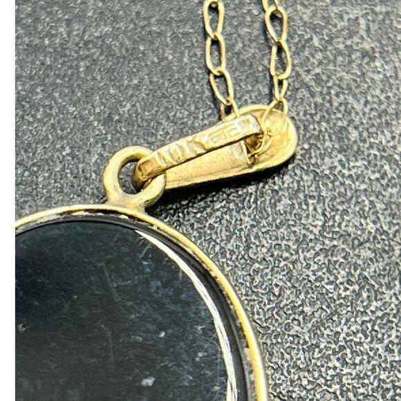 OTC Italy Vintage 10k Yellow Gold Blue Agate Mother Child Carved Cameo Pendant - Picture 7 of 14